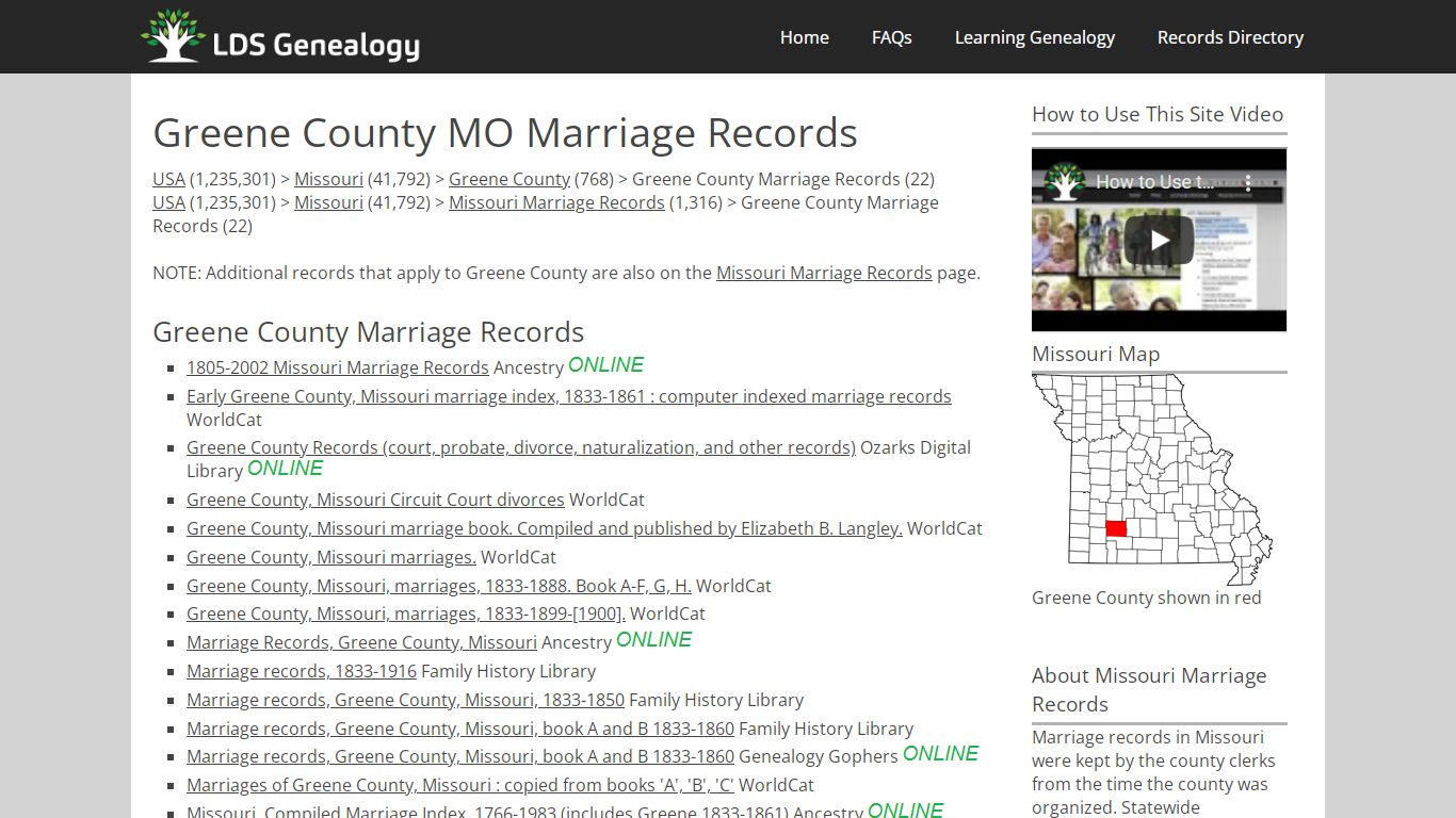 Greene County MO Marriage Records - LDS Genealogy